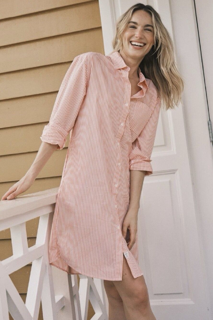 Southern Tide Pink and White Striped Shirt Dress